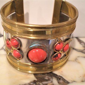 Wide Cuff Bracelet with Red Stones